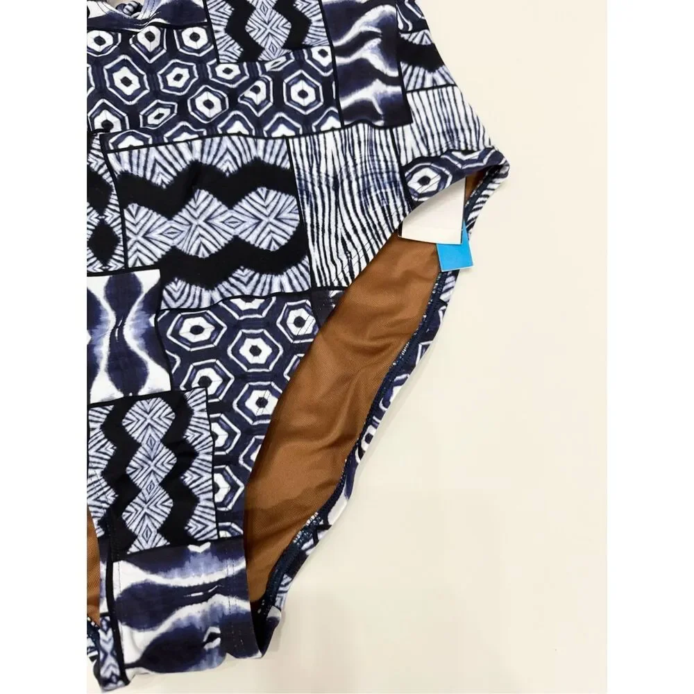 Bleu Rod Beattie Navy Multi‎ Print Bamboo Island Time One Piece Swimsuit 14 NWT